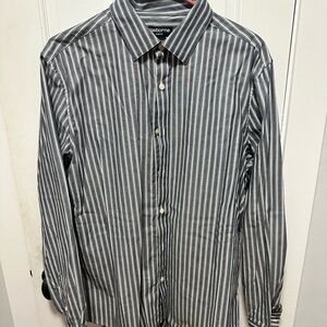 Claiborne Men's Black and White Striped Button Down Shirt